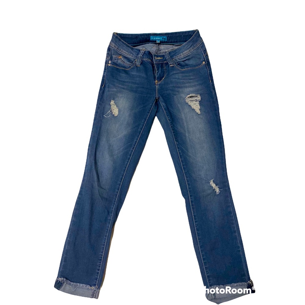 Denim distressed ankle cropped jeans